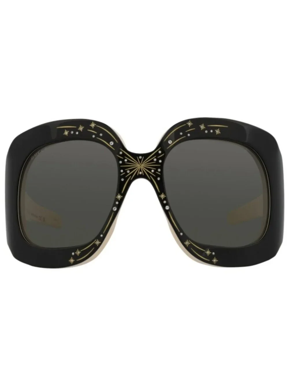 New Gucci Women's Sunglasses Shield Wrap Acetate Frame Black Black Grey